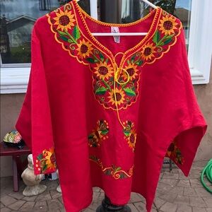 Red Embellished Boxy Tunic with 3/4 Sleeves